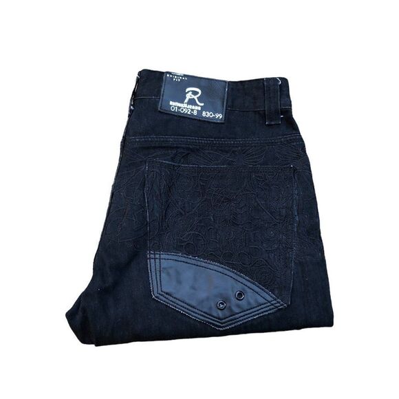 REFLEX Embroidered Jeans Size 30 Black - Picture 4 of 8